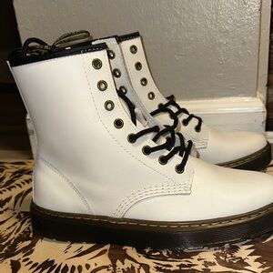 Dr. Martens White Leather Lace-Up Boots with Black Trim